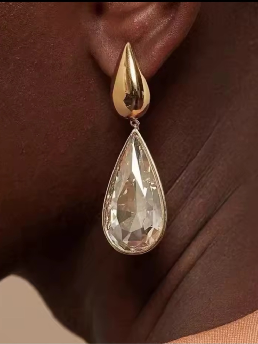 Gold & Crystal Teardrop Statement Earrings – Asymmetrical Drop Earrings